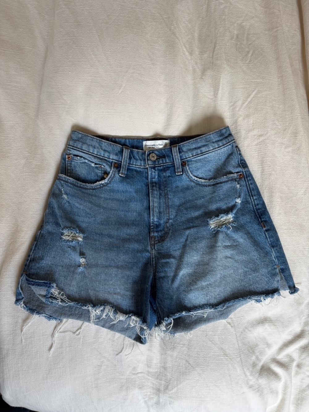 Abercrombie & Fitch Medium Blue Distressed Denim Shorts